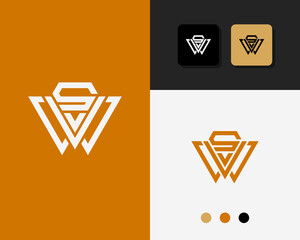 Letter S V W logo design. creative minimal monochrome monogram symbol. Universal elegant vector emblem. Premium business logotype. Graphic alphabet symbol for corporate identity
