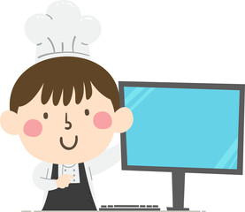 Kid Boy Chef Hat Computer Monitor Illustration