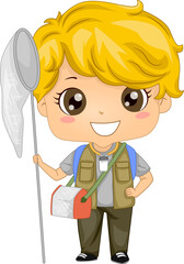 Kid Boy Entomologist Net Bag Illustration