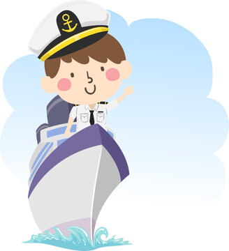 Kid Boy Cruise Ship Captain Wave Illustration
