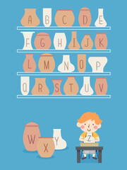 Kid Boy Pottery Pots Alphabet Illustration