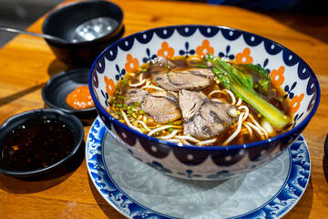 Popular Taiwanese Food - Spicy Beef Noodle at Restaurant