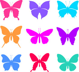 Obraz na płótnie Canvas Colorful butterflies silhouette set. Beautiful animal in nature. Vector illustration
