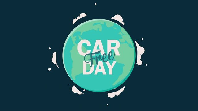 car free day lettering with earth animation