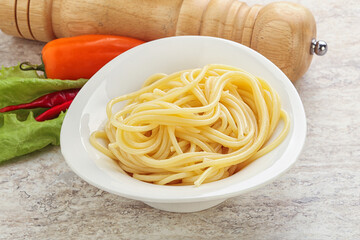 Italian pasta boiled spaghetti with oil