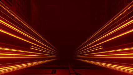 3d render of flash neon and light glowing on dark scene. Speed light moving lines.