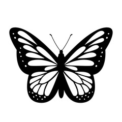 Silhouette of a beautiful butterfly with drawings on the wings. black vector illustration