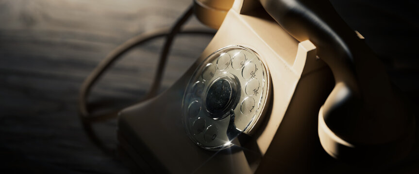 Close up of an old rotary phone. 3d rendering, illustration