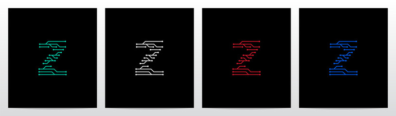 Circuit Lines Nodes Forming Letter Logo Design Z