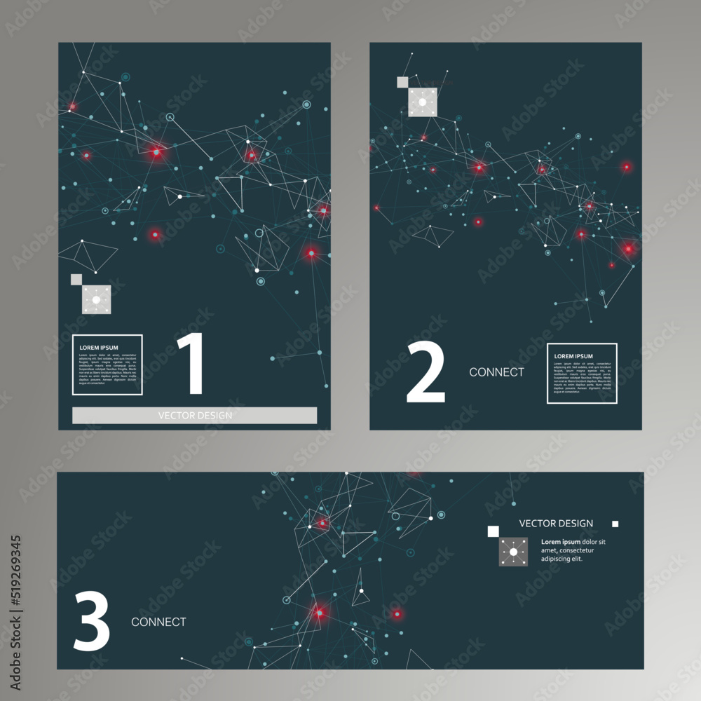 Poster cover template connect line art style on black background. modern background. creative vector patter
