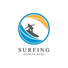 surfing logo vector template design
