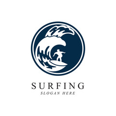 surfing logo vector template design