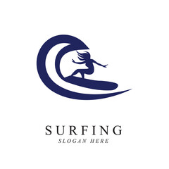 surfing logo vector template design