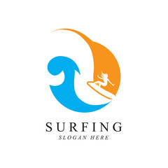 surfing logo vector template design