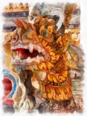 Ancient temples in the northeastern provinces of Thailand watercolor style illustration impressionist painting.