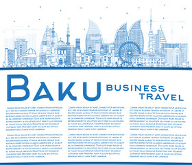 Obraz premium Outline Baku Azerbaijan City Skyline with Blue Buildings and Copy Space.