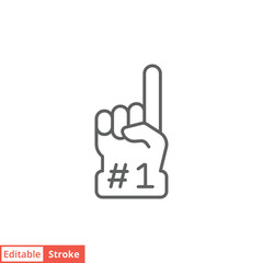 Number 1 foam glove icon. Simple outline style. Fan logo hand with finger up. Thin line vector illustration isolated on white background. Editable stroke EPS 10.