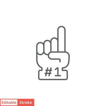 Number 1 foam glove icon. Simple outline style. Fan logo hand with finger up. Thin line vector illustration isolated on white background. Editable stroke EPS 10.