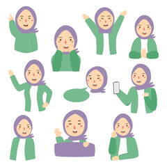 Various activities of muslim women wearing the hijab