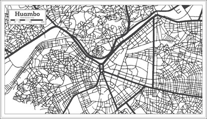Huambo Angola City Map in Black and White Color in Retro Style Isolated on White.