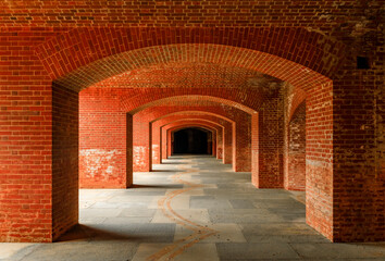 Fototapeta premium Corridor at Fort Point fortification under the Golden Gate Bridge, San Francisco
