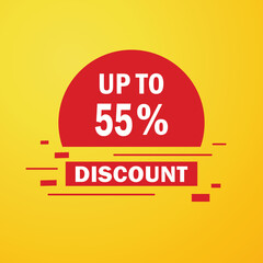 Up to 55 percentage off Sale. Discount offer price sign. Special offer symbol. Discount tag badge Vector Illustration. Perfect design for shop and sale banners Up To 55 Off Shopping