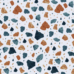 Terrazzo seamless pattern. Orange classic flooring texture. Breathtaking background made of natural stones, granite, quartz, marble, and concrete. Remarkable seamless terrazzo