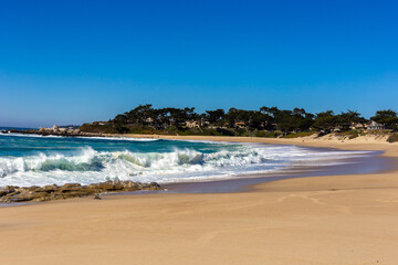 A view on Pacific ocean with blue water and waves
