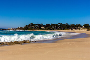 A view on Pacific ocean with blue water and waves