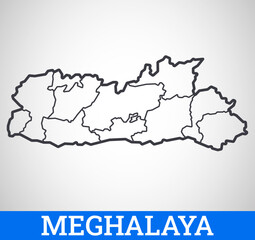 Simple outline map of Meghalaya District, India. Vector graphic illustration.