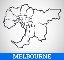 Simple outline map of Melbourne, Australia. Vector graphic illustration.