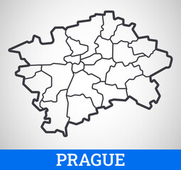 Simple outline map of Prague. Vector graphic illustration.