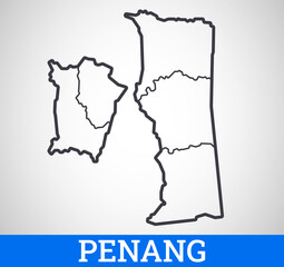 Simple outline map of Penang, Malaysia. Vector graphic illustration.
