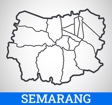 Simple outline map of Semarang, Central Java, Indonesia. Vector graphic illustration.