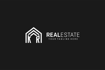 Letter KR house roof shape logo, creative real estate monogram logo style