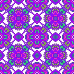 Seamless pattern flower with mandala, vintage decorative elements, vintage decorative elements illustration, Ethnic mandala with colorful tribal ornaments