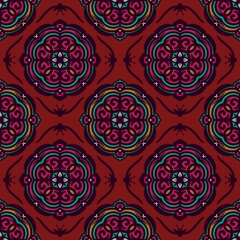 Seamless pattern flower with mandala, vintage decorative elements, vintage decorative elements illustration, Ethnic mandala with colorful tribal ornaments