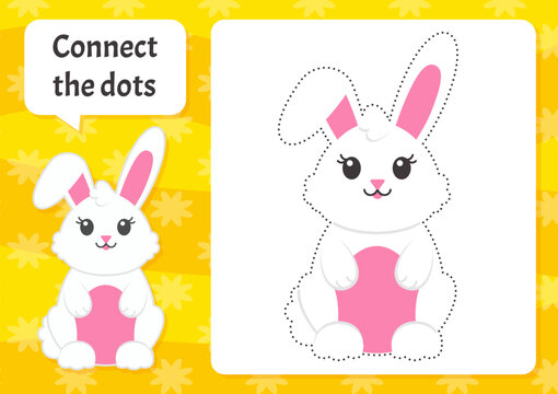 Dot to dot game for kids. Tracing page. Cute rabbit . Coloring book for children. Flat vector illustration isolated on color background. Cartoon character.