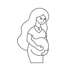 Silhouette of a pregnant girl with long hair. Beautiful woman in a dress. Simple flat vector illustration isolated on white background.