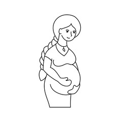 Silhouette of a pregnant girl with long hair. Beautiful woman in a dress. Simple flat vector illustration isolated on white background.