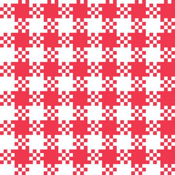 Pixel goose foot, seamless pattern in red and white