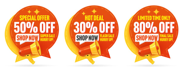 Special offer 50, 30, 80 percent off hot deal sticker set