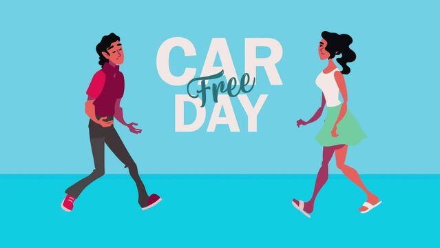 car free day lettering with couple walking