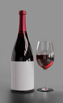 Wine bottle mockup with wine of glass.