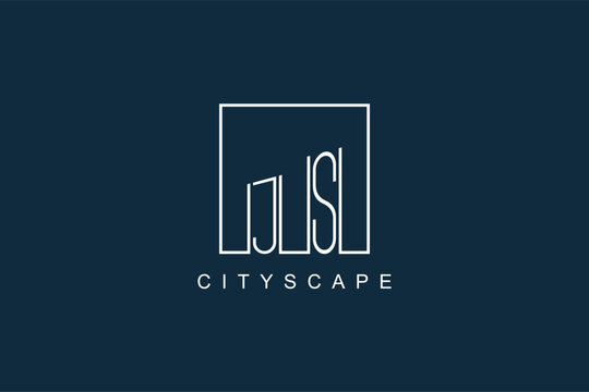 Initials JS logo with modern minimal elegant square line and abstract building