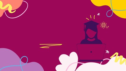 Flat design colorful illustration,  for education, training or school presentations, blank note paper, background, notepad, template, wall paper, retro with girl student icon