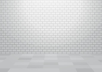 Blank White Grey Room Interior With Brick Wall and Tiles Vector Background Illustration
