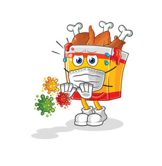 fried chicken refuse viruses cartoon. cartoon mascot vector