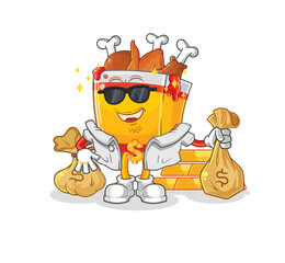 fried chicken rich character. cartoon mascot vector