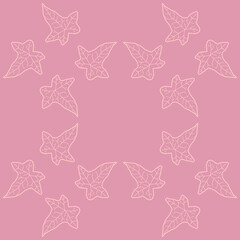 Seamless pattern of contour ivy leaves on a light pastel pink background. Ivy leaves in a circle. Nature or plant print or background